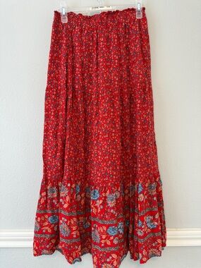 Zesica Women's Red Floral Maxi Skirt with Border Print